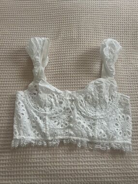 Anthropologie White Eyelet Lace Cropped Tank Top